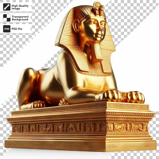 A gold statue of a king is on a white background