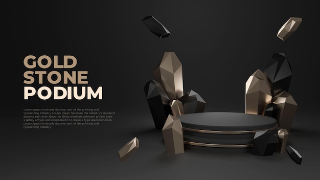 PSD gold stone 3d realistic podium product promo display