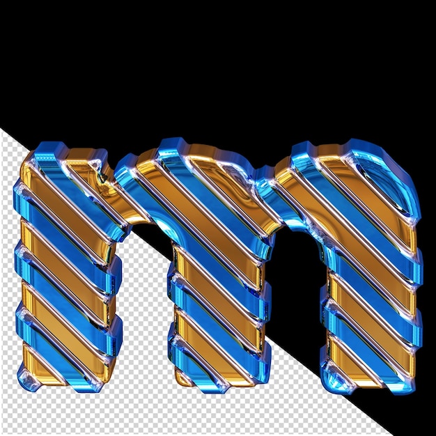 Gold symbol with blue diagonal straps letter m