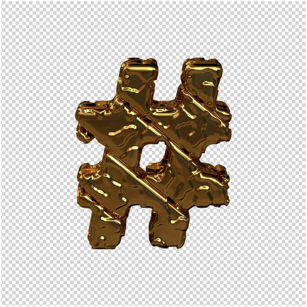 Gold symbols made from rough diagonal blocks. view from above. 3d symbol