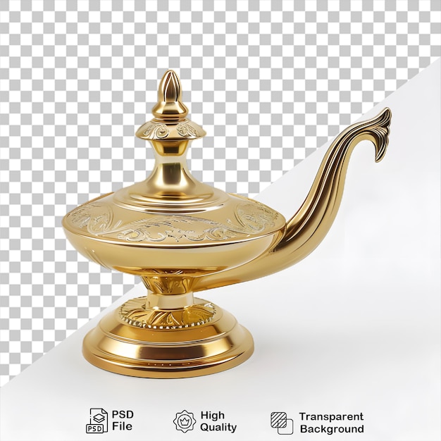 A gold teapot with a gold handle on transparent background