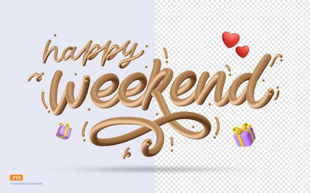 Gold text of 'happy weekend' with decoration