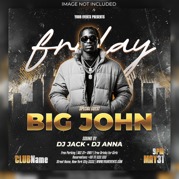 Gold Text Urban Splatter Club Party Flyer Template PSD voor nachtelijke evenementen