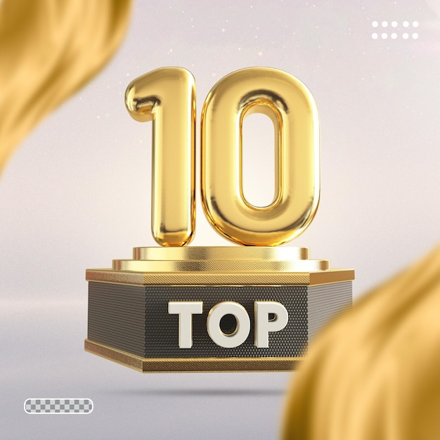 PSD numero di stile di rendering 3d top 10 dell'oro