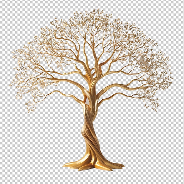 gold tree with gold leaves on a transparent background