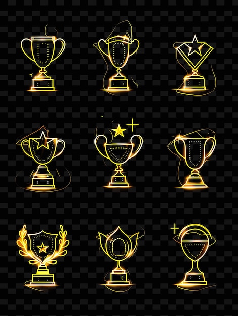 PSD gold trophies with a star on a black background