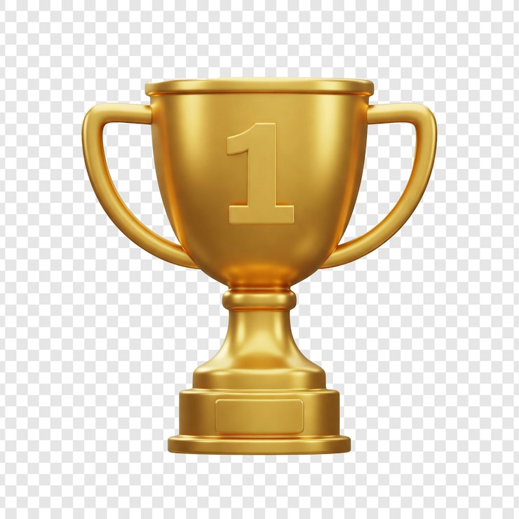 PSD gold trophy for first place winner on transparent background