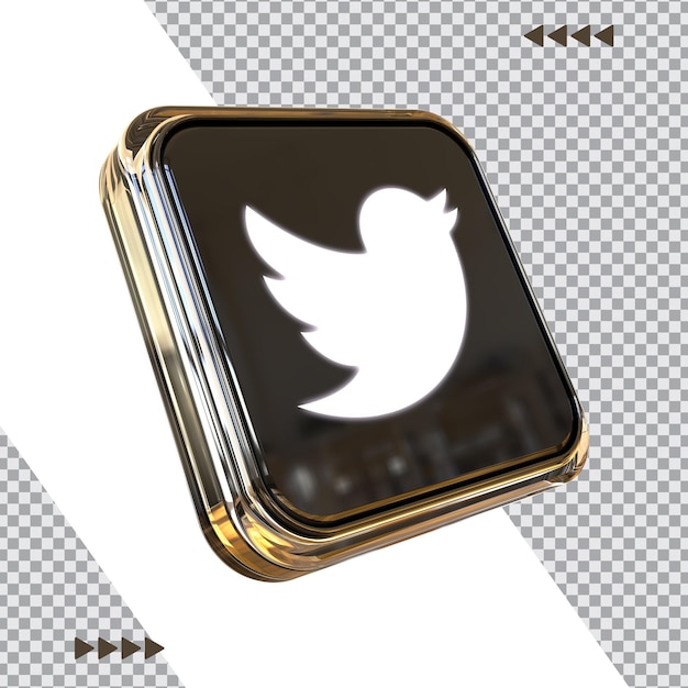 Rendering 3d dell'icona twitter d'oro