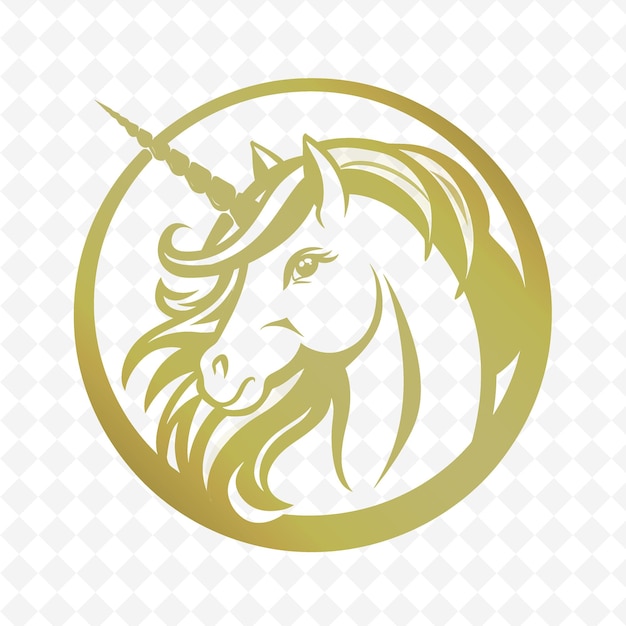 A gold unicorn with a horn on its head