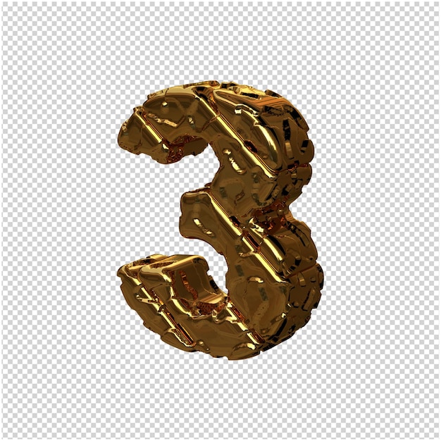 PSD the gold unpolished numbers turned to the left. 3d number 3