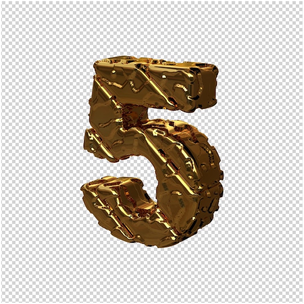 The gold unpolished numbers turned to the left. 3d number 5