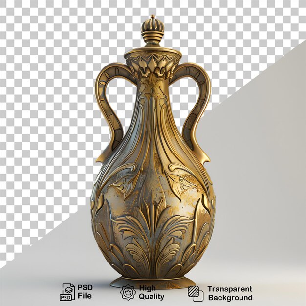 PSD a gold vase with a gold handle is shown on a white background