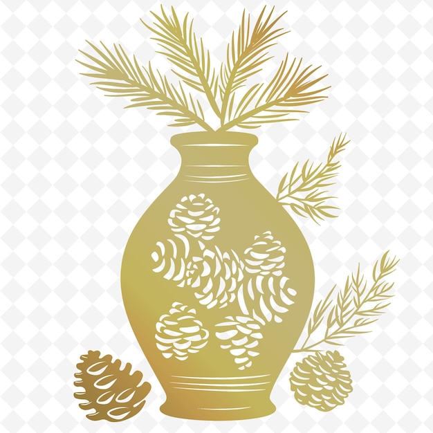 PSD a gold vase with pine cones and pine cones