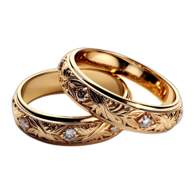 Золотые обручальные кольца с орнаментом ai создали изолированное изображение