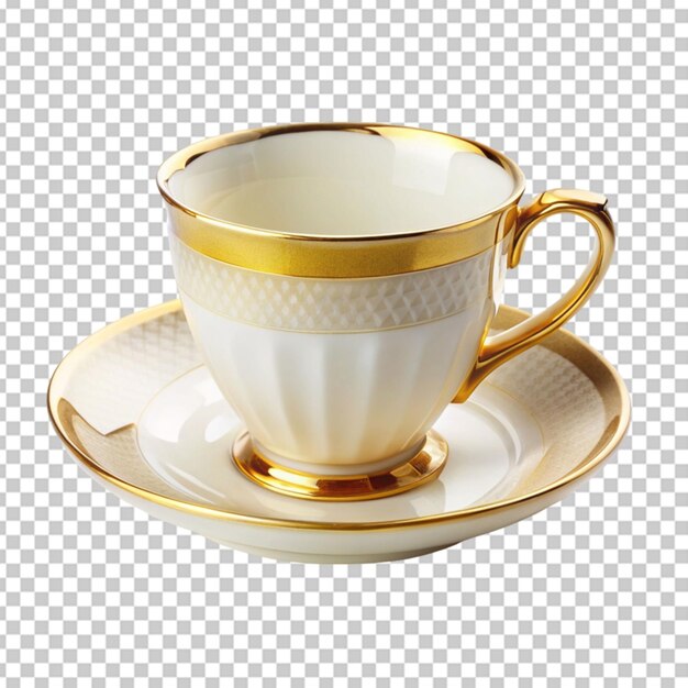 PSD gold and white teacup and saucer plate