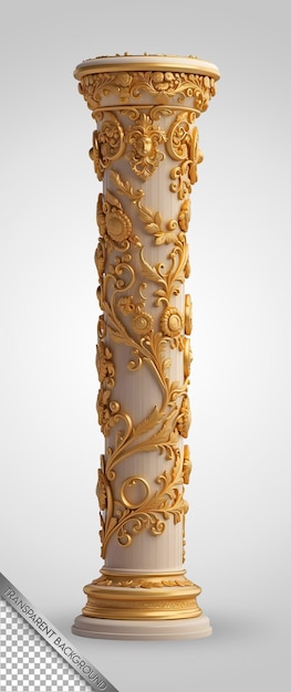 A gold and white vase with a gold design on the top