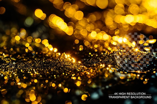 Gold with glowing effect on black background in 4k hdr realism on transparent background