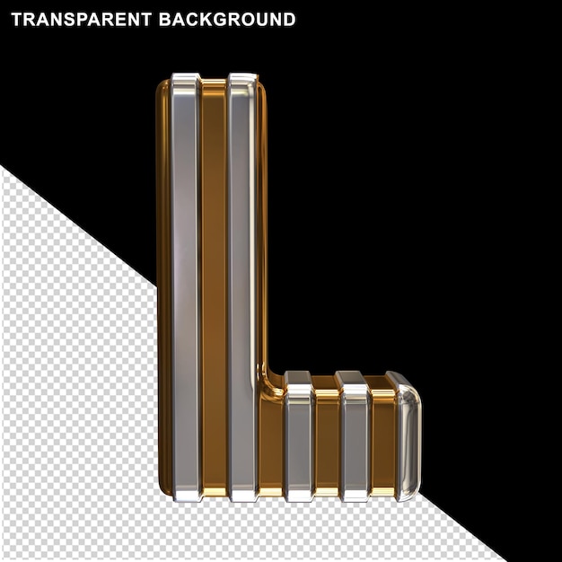 Золото с серебряными вертикальными ремешками заглавная буква l