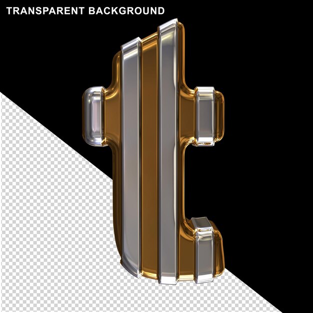 Золото с серебряными вертикальными ремешками буква т