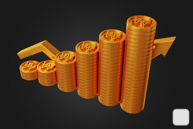 Колонки роста Gold Won Stacks 3d иллюстрация