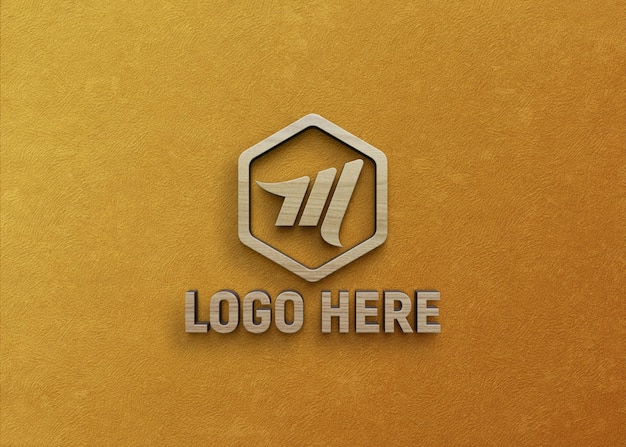 Gold wood logo mockup