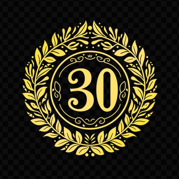 PSD gold wreath with the number 30 on a black background