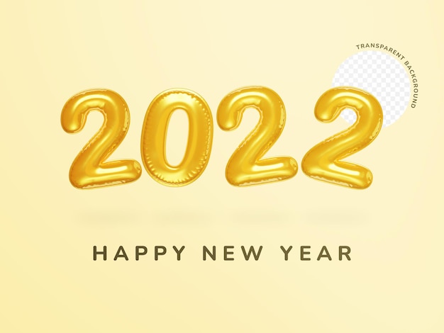 Золотой желтый 2022 новый год в виде воздушных шаров 3d рендеринга