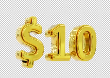 $10 gold dollar. Symbol price and promotional offer. product price