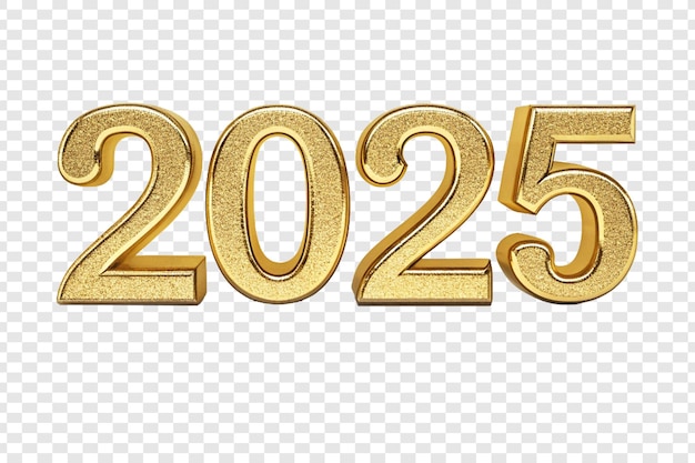 Golden 2025 font with a reflective finish