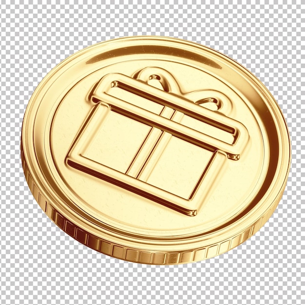 PSD golden 3d coin with gift symbol