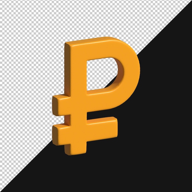 Golden 3D Russian Ruble Symbol on Transparent Background
