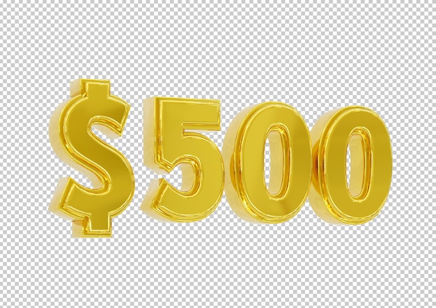 Golden 500 dollar price symbol isolated. 3d rendering