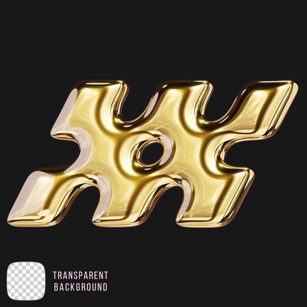 Golden Abstract y2k Emblem 3d rendering on transparent background