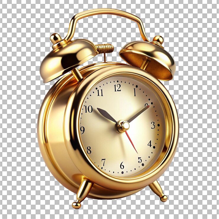 Golden Alarm Clock on Editable Transparent Background HighQuality Isolated Image