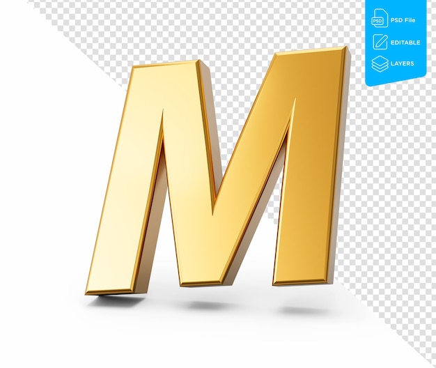 PSD Золотой алфавит м на изолированном фоне 3d золотые буквы цифры 3d иллюстрация