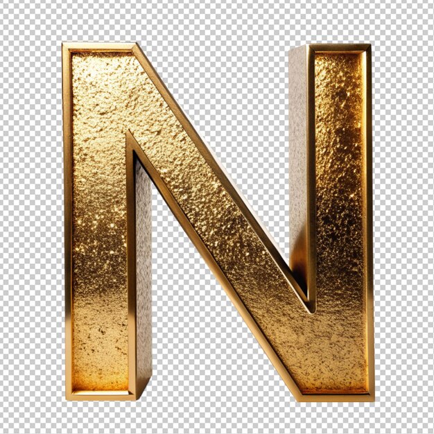 Golden alphabet n on transparent background