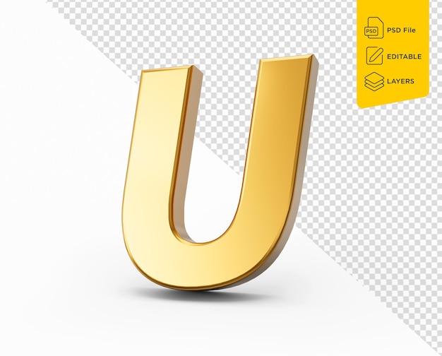 Golden Alphabet U Isolated On White Background 3D Golden Letter U 3d Illustration