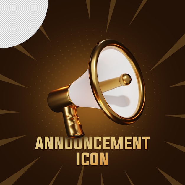 Golden Announcement 3D Icon Marketing Announcement Alert speaker 3D golden icon