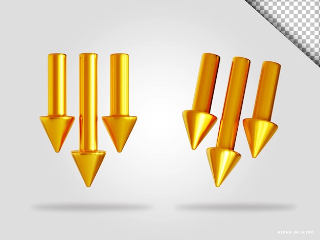 Golden arrow 3d render illustration isolated