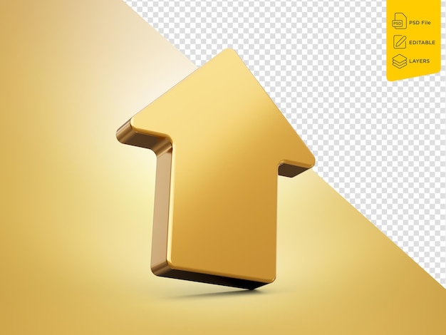 Golden arrow Up on isolated background 3d illustration