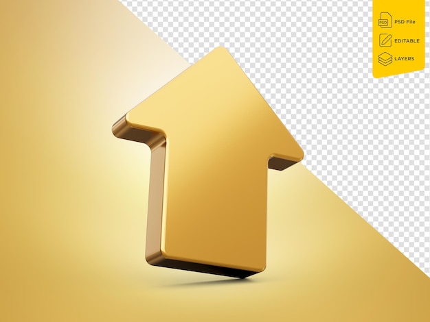 Golden arrow up on isolated background 3d illustration