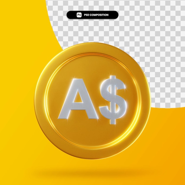 PSD golden australian dollars coin 3d rendering isolated