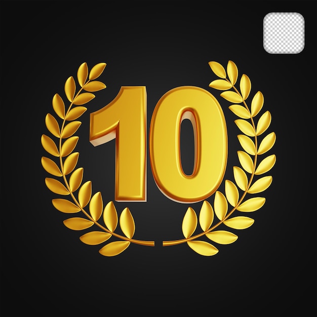 Golden award number 10 3d illustration