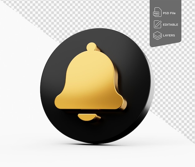 Golden Bell Icon Symbol On Black Icon Or Black Button Isolated On White Background 3d Illustration