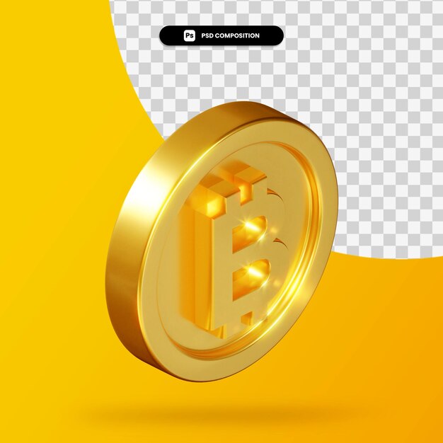 황금 Bitcoin 동전 3d 렌더링 절연