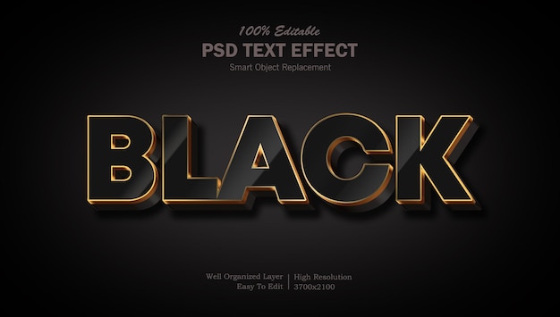 Effetto di testo modificabile psd 3d nero dorato