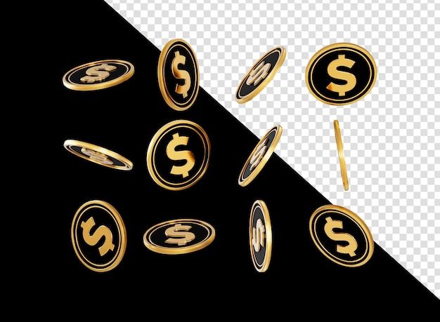 Golden And Black Falling United States Dollar Rounded Coins On Black Background 3d Illustration