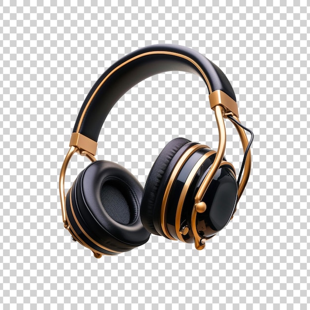 PSD golden and black headphones on a transparent background