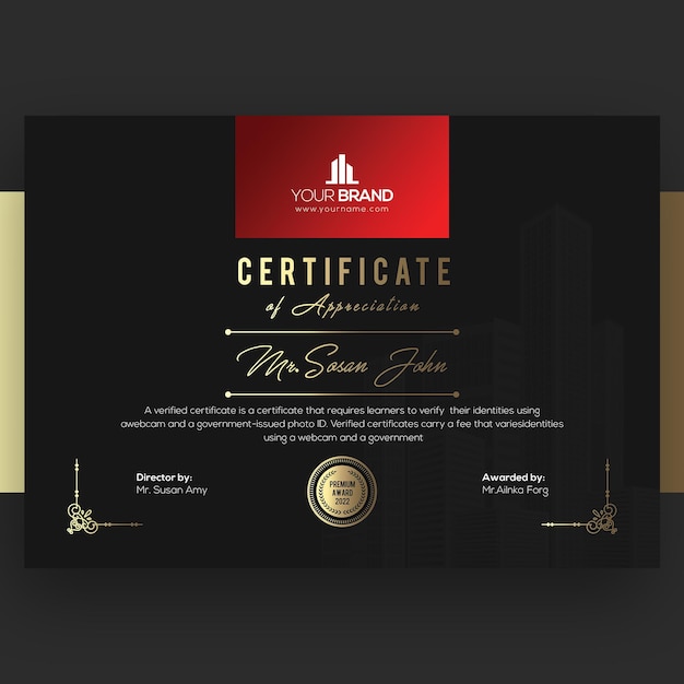 PSD golden black premium certificate template