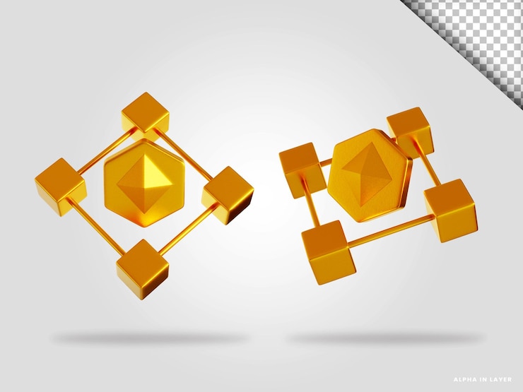 PSD golden blockchain 3d render illustration isolated